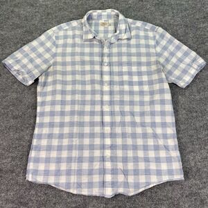 Faherty Shirt‎ Mens Large Blue Check Print Linen Cloud Blend Button Lightweight